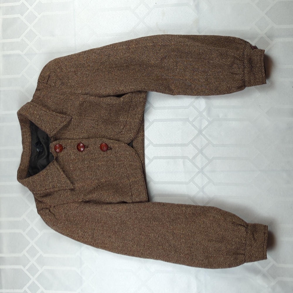 SOLD! Wool Blend Herringbone Bolero Old Fashioned Zara - Picture 2 of 12